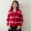 Cardigan de cashmere em blocos de cor listrado de luxo leve, suéter de tricô feminino com gola redonda, macio e confortável, com toque de alta qualidade, suéter base espesso, peça de sobrepor
