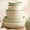 Conjunto de Tigela e Prato de Cerâmica com Padrão Vertical Romano, Cor Sob Esmalte, Combinação DIY Doméstica
