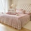Saia de Cama Acolchoada de Veludo de Leite Quente Espessado Peça Única Colcha de Veludo Coral com Forro de Lã Conjunto de Três Peças Antiderrapante Estilo Princesa de Inverno