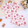 Tecido antichama Conjunto de pijama transfronteiriço europeu e americano para crianças, para meninas, com shorts de manga curta, cardigã, gola virada, confortável