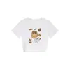 Camiseta Blanca de Manga Corta con Cuello Redondo Estilo Coreano para Mujer, Nueva Tendencia de Verano con Estampado de Gato de Dibujos Animados