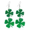 Calle. Carnaval del Día de San Patricio Estilo Coreano Fresco Combinable Todo Verde Acrílico con Brillo Trébol de Cuatro Hojas de la Suerte Gancho para Oreja para Mujer