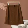 Saia de Couro Camurça Feminina 26 Outono e Inverno Moda Elegante Cintura Alta Emagrecedora Linha A Curta Tamanho Grande