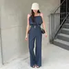 Tamanhos Atualizados Chic Coreano Verão Estilo Francês Nicho Dupla Face Camisola + Calça Longa Wide-Leg de Cintura Alta para Mulheres