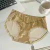 Panty de Encaje Hongxuan de Seda Hielo para Mujer con Refuerzo de Algodón, Malla Transparente, Plisado de Color Contrastante, Braguita de Encaje Puro para Mujer