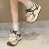 Zapatos deportivos retro coreanos de comercio exterior transfronterizos para otoño e invierno, zapatillas de plataforma de caña baja con bloques de color, zapatos gruesos para mujer que aumentan la altura