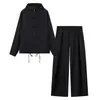 El más vendido de AliExpress moda casual retro transfronteriza europea y americana para mujer, conjunto de top con cremallera y cuello alto con botones de hueso de dragón y pantalón largo