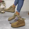 Novas Botas Curtas de Algodão com Solado Plano de Tamanho Grande para Mulheres com Acabamento em Pelo, Espessadas e Forradas, Botas de Neve com Cadarço, Venda Direta do Fabricante