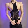 Lencería Sexy Lobe, Lencería Uniforme Sexy Ajustada de una Pieza, Malla Transparente Calada sin Espalda con Cuellohalter Nuevo Estilo Ropa de Red
