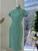 Fujia xiaoqianjin chá break estilo francês lindo novo estilo chinês melhorado cheongsam gola alta vestido verde para mulheres primavera e verão