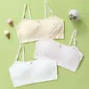 Camiseta de tirantes acanalada para niñas, sujetador tipo camisola de algodón puro ajustado para mujer, dulce camiseta de tirantes para niñas en etapa de desarrollo, adecuada para estudiantes de primaria