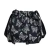 2025 Nueva Bolsa de Lona Bordada con Mariposas de Gran Capacidad Verano Cordón Estilo Nacional Artística Bolso de Hombro Bolso Cubo para Viajes