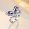Anillo de Cobre Exquisito con Microincrustaciones de Diamantes, Ultrabrillante y de Ensueño para Mujer, Estilo Francés de Lujo Ligero con un Toque de Alta Gama, Anillo Abierto Super Hada y Hermoso