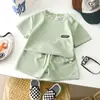 Roupas Infantis Novas Verão Trajes Casuais Infantis Roupas Largas Roupas de Waffle de Manga Curta para Meninos Bebê Verão Atacado