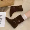 Botines de moda con hebilla para aumentar la altura interior para mujer, nuevo estilo 2026, versátiles, puntera redonda, efecto adelgazante, botines western de caña corta