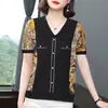 Ropa para Mujeres de Mediana Edad, Ropa para Madres, Tops de Manga Corta, Camisetas con Solapa, Camisas de Moda con Diamantes Calientes, Ropa de Verano, Nuevos Tops Casuales, Modernos