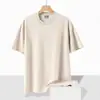 Camiseta Masculina Romana de Manga Curta Lisa de Verão 220g, Sem Costura, Caimento Solto, Camada Interna, Marca Tendência, Ombro Caído