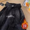Suéter con Forro de Polar con Sello de Acero Lavado a la Arena para Hombre Invierno Engrosado Estilo Americano High Street Pulóver Juvenil Holgado Chaqueta Pesada