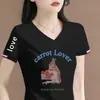 Comercio Exterior Transfronterizo Despacho de Aduana de Comercio Exterior Marca Grande Camiseta Blanca de Manga Corta con Cuello en V para Mujer Holgada con Letra Manga Media Hombro Normal
