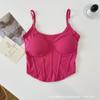 Moda americana quente menina colete tubo top beleza feminina volta single-wear fundo de algodão com almofada de peito doce espinha de peixe camisole top