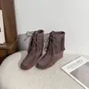 Botas Martin Retro de Suela Plana con Aumento Oculto de Altura, Botas de Moda con Cordones y Borlas, Botines Vaqueros Western Elegantes y Cómodos de Gamuza