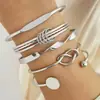 Estilo Retrô Europeu e Americano, Único e Exagerado, Simples e Moderno, Empilhável, Amarrado, Conjunto de Pulseiras Abertas Geométricas Irregulares, Joias
