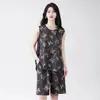 Pijama de Algodão e Seda para Mulheres, Conjunto de Duas Peças Verão Fino Regata e Shorts, Tamanho Grande Solto Roupão de Viscose para Casa