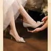 Nuevos Zapatos de Boda Color Champaña Estilo Francés 2025 para Mujer, Tacón Fino, Cómodos, Adecuados tanto para Vestidos Tradicionales como Occidentales, Tacones Altos con Pedrería
