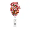 Porta credencial retráctil con forma de corazón temático navideño para personal médico, con diseño giratorio y extensible