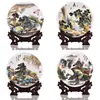 Plato Cerámico Artesanal Paisaje Pastel Cerámica Jingdezhen Plato Reloj Plato de Apreciación Estilo Chino Nuevo Decoraciones para el Hogar Adornos