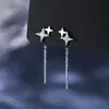 Hilo para Oreja de Estrella de Cuatro Puntas de Plata de Ley S925 Nalan con Dulce Diseño de Nicho Estilo Ins y Hilo para Oreja de Estrella Incrustada de Diamantes M05794