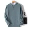 Suéter masculino de lã, novo estilo de inverno, polo de manga comprida com gola, suéter liso de corte solto, suéter casual masculino de tricô de cashmere