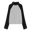 Camiseta de Manga Larga Ajustada con Bloques de Color y Cuello Semi Alto Estilo Europeo y Americano Heyhenry Top Corto de Moda Otoñal para Mujer