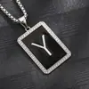 Colar Pingente Quadrado Preto com Gota de Óleo de 26 Letras Transfronteiriço Amazon Mais Vendido Pingente Distintivo de Liga Corrente de Suéter