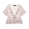 Aliexpress Fuente de Venta Caliente 2025 Primavera Nueva Moda Sexy Escote en V Profundo Capas Decorativas Bordado Top Corto