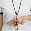 Colgante de Figurina Mecánica de Bronce Antiguo con Collar de Cordón de Cuero, Estrella de Mar Retro Americana y Mezcla de Cuentas de Madera, Accesorio Casual para Suéter