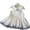 Vestido de Niña 2026 Verano Nuevo Estilo Vestido Chaleco Cuello de Encaje Cuadros Encaje Sin Mangas Vestido de Princesa Envío Transfronterizo