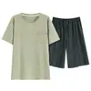 Pijama Masculino Novo, Shorts de Manga Curta para o Verão, Algodão Simples Casual Estilo Fino, Gola Redonda, Pode Ser Usado Fora, Conjunto para Usar em Casa
