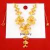 Collar Floral Chapado en Oro Vietnamita para Mujer, Set de Boda con Tres Piezas Doradas, Cadena de Flor Lila, Estilo Chino, Cadena Integrada, Mayoreo