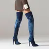 Botas de Mujer de Talla Grande con Punta Aguda, Suela de Goma, Cremallera Lateral, Botas Martin de Mezclilla Ligeras para Mujer, Tallas 34-47, Transfronterizas
