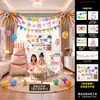 Balões Longos Decoração de 2º Aniversário Montagem de Cena para Meninos e Meninas Bebê Crianças Fundo de Foto de Primeiro Aniversário Tecido Fogos de Artifício 5