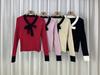 Suéter de encaje con mariposas de color contrastante estilo nuevo con cordones y cuello en V para mujer, ropa de otoño e invierno, suéter holgado suave y acogedor que reduce la edad