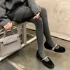 Nuevos Zapatos Peludos de Otoño e Invierno 2025 Botas Cálidas Forradas de Felpa y Algodón Zapatos Mary Jane Planos de Lana con Hebilla de Una Línea