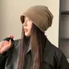 Gorro Baggy de Lã com Letras Estilo Coreano para Circunferência da Cabeça Grande Outono e Inverno Chapéu de Tricô de Nicho Chapéu Quente Solto para Viagem Chapéu Frio Versátil com Proteção para as Orelhas