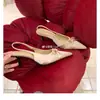 Versão em Pele de Ovelha do Mesmo Estilo, Saltos Agulha, Laço de Seda e Cetim, Bico Fino, Sapatos com Costas Vazadas, Sandálias Femininas, Novo Estilo Primavera e Verão