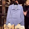 Diseño Irregular Corto Nicho Camisa Rayada de Manga Larga Ropa para Mujer 2026 Primavera y Otoño Nuevo Top Francés Azul