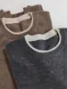 Outono Inverno 2026 Nova Cor Bloco Camada Dupla Gola Redonda Suéter de Lã Pura Feminino Pulôver Estilo Coreano Solto Camada Base Suéter de Tricô
