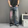Jeans de Otoño Nuevo Estilo Street Art Graffiti Dopamina Retro Parches Rasgados Diseño Patchwork