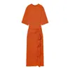 Vestido Midi de Manga Curta Plissado Slim Fit Cor Sólida 2026 Novo Estilo Europeu e Americano Atacado 2507043