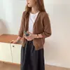Cardigan de Tricô Ponto Cruz Suéter Solto Casual Preguiçoso Toque de Luxo Cor Sólida Gola V Peça Externa Feminina Fino Moda Primavera e Outono